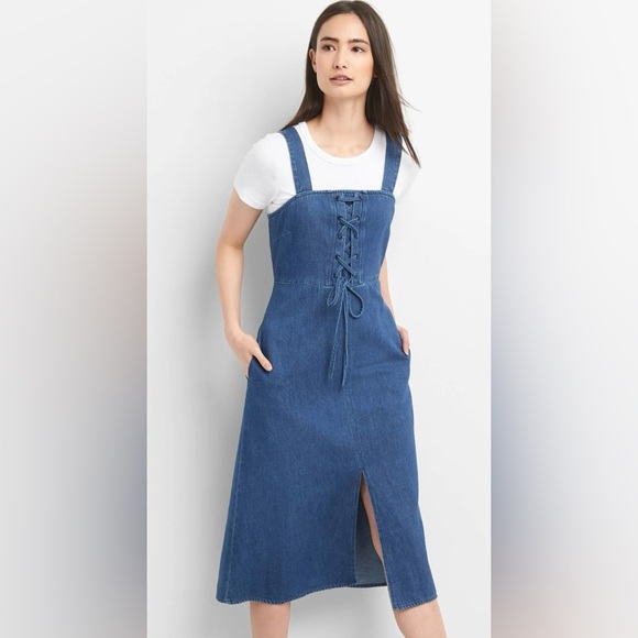 GAP Dresses & Skirts - GAP Denim Women's Size 10 Blue Tank Corset Top Midi Dress Dark Wash NEW